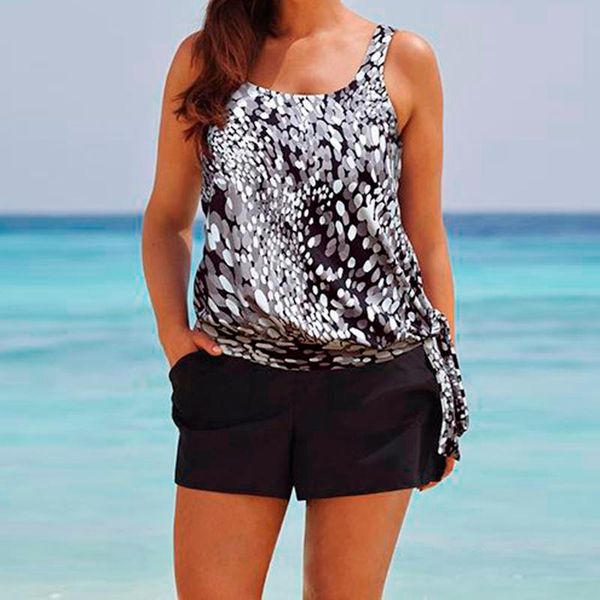 women's swimwear summer women printing two piece bikini sets fashion ladies printed vest solid shorts tankini swimsuits 2021, White;black
women's swimwear summer women printing two piece bikini sets fashion ladies printed vest solid shorts tankini swimsuits 2021, White;black