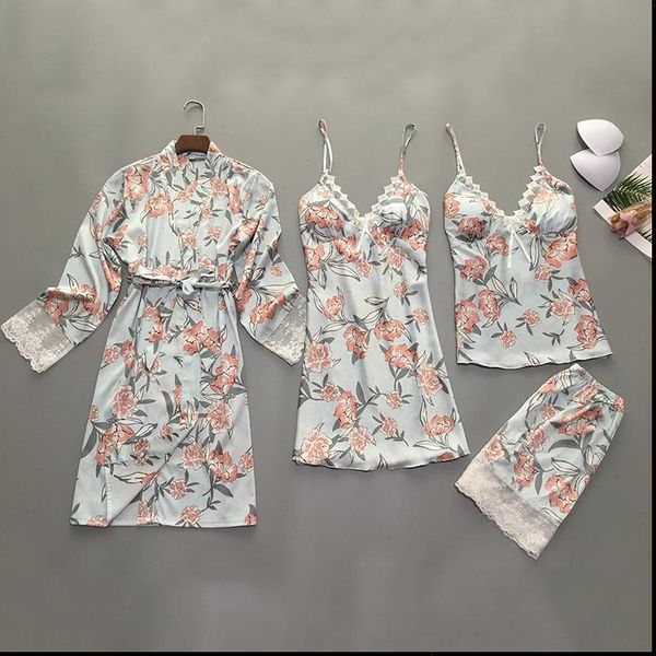 4 pieces set pajamas womens sleepwears sets satin lace pijama pyjama mujer pyjamas for silk flower print sleepwear, Black;red
4 pieces set pajamas womens sleepwears sets satin lace pijama pyjama mujer pyjamas for silk flower print sleepwear, Black;red