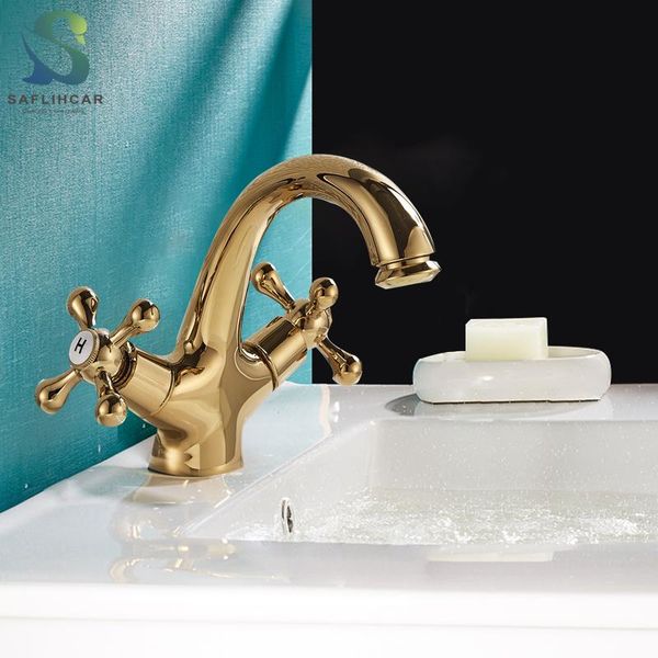 gold bathroom basin sink faucet double handle and cold water deck installation tap faucets
gold bathroom basin sink faucet double handle and cold water deck installation tap faucets
