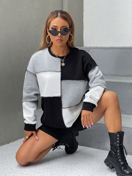 colorblock stitch trim sweatshirt u9mu#, White;black
colorblock stitch trim sweatshirt u9mu#, White;black