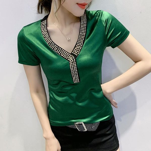 women's t-shirt summer casual diamond decoration short sleeve v-neck women t shirt plus size, White
women's t-shirt summer casual diamond decoration short sleeve v-neck women t shirt plus size, White