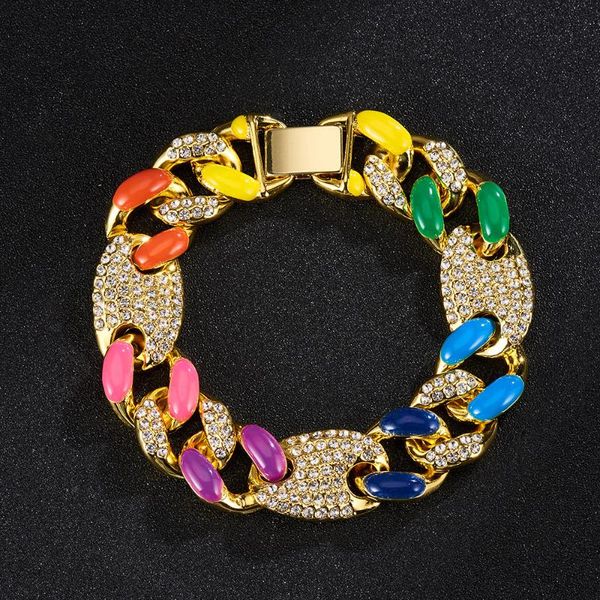 link, chain 13mm 20cm multi-color iced out rhinestoned gold color drip oil coffee beans link bracelets for men hip hop jewelry, Black
link, chain 13mm 20cm multi-color iced out rhinestoned gold color drip oil coffee beans link bracelets for men hip hop jewelry, Black