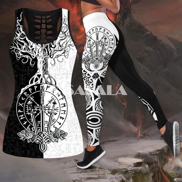 women's two piece pants - odin tattoo yoga set women 3d print vest hollow out tank high waist legging summer casual sport-5, White
women's two piece pants - odin tattoo yoga set women 3d print vest hollow out tank high waist legging summer casual sport-5, White