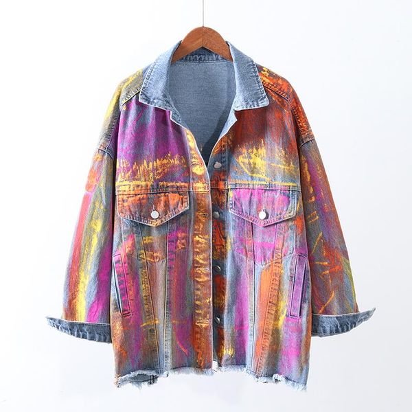 women's jackets 2021 autumn fashion contrast color denim jacket women harajuku gradient graffiti jeans loose outerwear female streetwea, Black;brown
women's jackets 2021 autumn fashion contrast color denim jacket women harajuku gradient graffiti jeans loose outerwear female streetwea, Black;brown