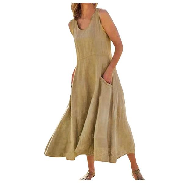 casual dresses maxi for women solid color cotton linen a-line party dress sleeveless pocket loose swing vestidos de mujer, Black;gray
casual dresses maxi for women solid color cotton linen a-line party dress sleeveless pocket loose swing vestidos de mujer, Black;gray
