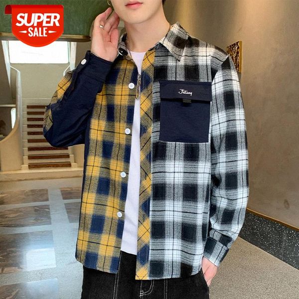 plaid shirt men's korean color block trend autumn casual jacket long-sleeved #nq9x, White;black
plaid shirt men's korean color block trend autumn casual jacket long-sleeved #nq9x, White;black