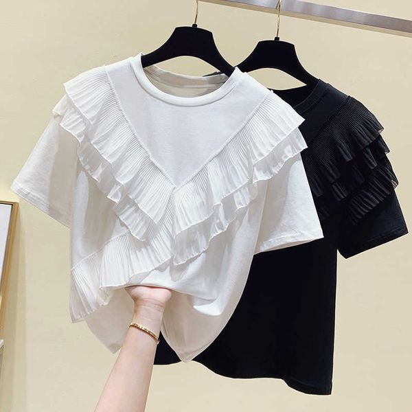 t shirt women summer shirts cotton ruffle casual short sleeve tshirt solid t-shirt lady tee shirt femme 210604, White
t shirt women summer shirts cotton ruffle casual short sleeve tshirt solid t-shirt lady tee shirt femme 210604, White