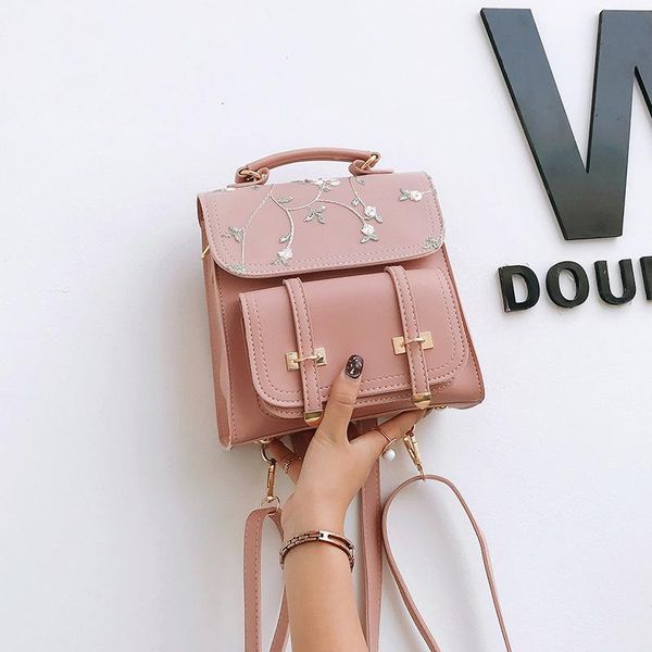 outdoor bags lace embroidered pu backpack 2021 girl series korean schoolbag