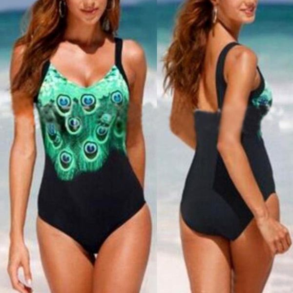 women peacock print one piece swimsuit strappy slim padded monokini bathing suits beach wear plus size women's swimwear, White;black
women peacock print one piece swimsuit strappy slim padded monokini bathing suits beach wear plus size women's swimwear, White;black