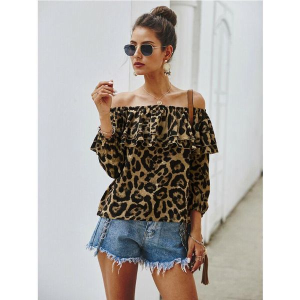 women's t-shirt women leopard print long sleeve bare off the shoulder t-shirts work summer club casual ruffles clothes, White
women's t-shirt women leopard print long sleeve bare off the shoulder t-shirts work summer club casual ruffles clothes, White