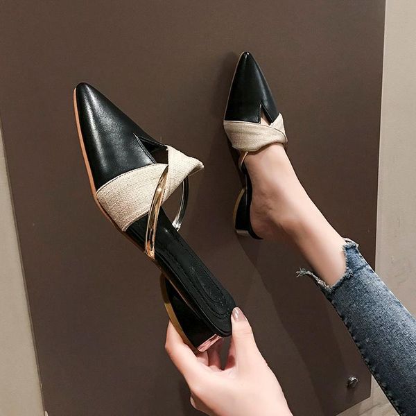 slippers low heel closed toe brand mules shoes women 2021 fashion pu leather pointed dress summer sandals, Black
slippers low heel closed toe brand mules shoes women 2021 fashion pu leather pointed dress summer sandals, Black