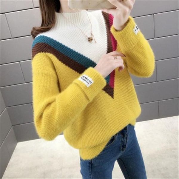 women's sweaters colorblock imitation mink velvet sweater women 2021 autumn winter fashion cocoon-shaped pullover loose trendy 261, White;black
women's sweaters colorblock imitation mink velvet sweater women 2021 autumn winter fashion cocoon-shaped pullover loose trendy 261, White;black