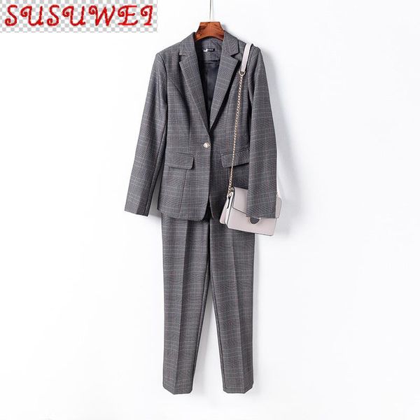 high-quality business wear elegant office work clothes women's suit pants two-piece autumn and winter checked ladies jacket two piece, White
high-quality business wear elegant office work clothes women's suit pants two-piece autumn and winter checked ladies jacket two piece, White