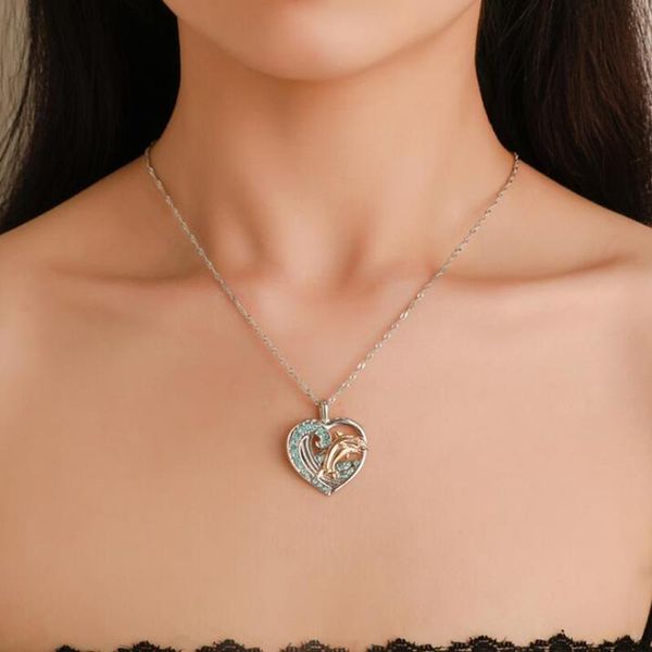 lovely dolphin peach heart pendants necklace blue color rhinestone crystal clavicle chain for women collar jewelry pendant necklaces, Silver
lovely dolphin peach heart pendants necklace blue color rhinestone crystal clavicle chain for women collar jewelry pendant necklaces, Silver