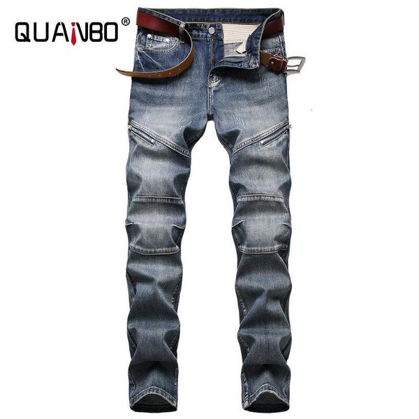quanbo men's ripped slim straight fit moto biker with zipper deco fashion streetwear vintage jeans plus size 40 42, Blue
quanbo men's ripped slim straight fit moto biker with zipper deco fashion streetwear vintage jeans plus size 40 42, Blue