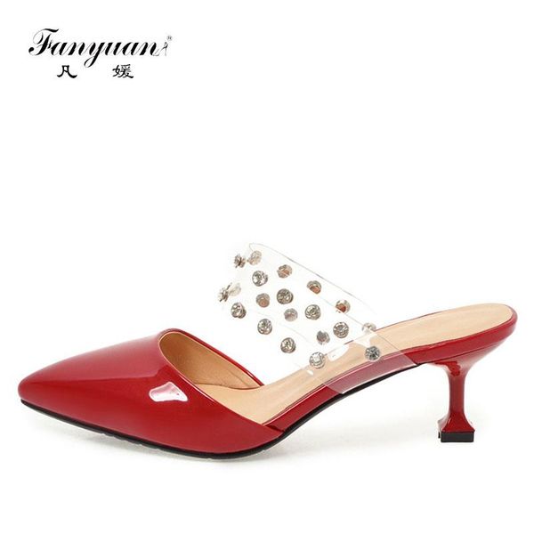 fanyuan woman shoes spring ladies mules rivet stylish transparent mujer pointed toe nightclub heels 5.5 cm dress, Black
fanyuan woman shoes spring ladies mules rivet stylish transparent mujer pointed toe nightclub heels 5.5 cm dress, Black