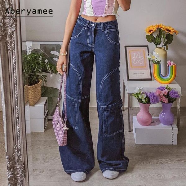 aberyamee low waist jeans woman long washed patchwork casual street pants 2021 straight wide leg pockets 90s lady trousers women's, Blue
aberyamee low waist jeans woman long washed patchwork casual street pants 2021 straight wide leg pockets 90s lady trousers women's, Blue