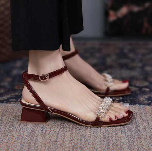 leather mid-heel 2021 summer one-word buckle sandals female open toe pearl thick heel fairy style shoes, Black
leather mid-heel 2021 summer one-word buckle sandals female open toe pearl thick heel fairy style shoes, Black