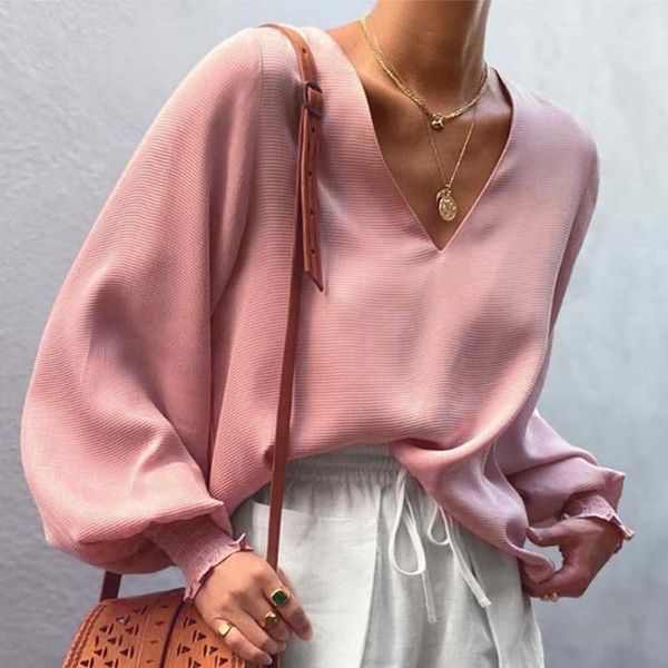 women shirts v-neck lantern sleeve tee casual loose elegant blouses autumn long tunic streetwear pink tunique women's &, White
women shirts v-neck lantern sleeve tee casual loose elegant blouses autumn long tunic streetwear pink tunique women's &, White
