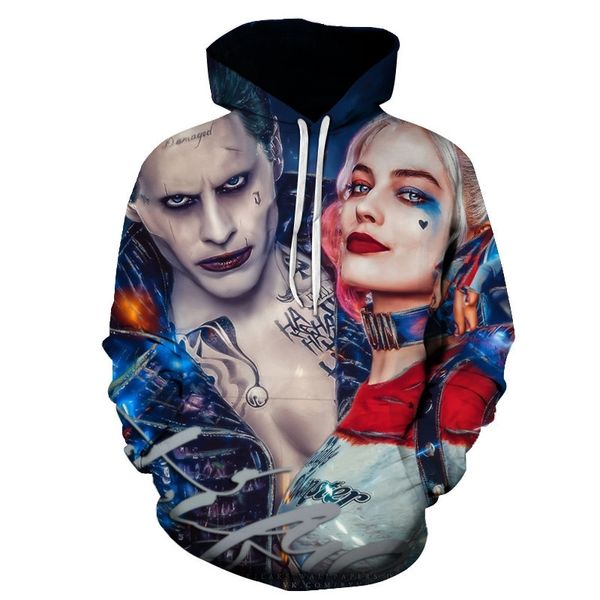 new suicide squad hoodie clown couple men, Black