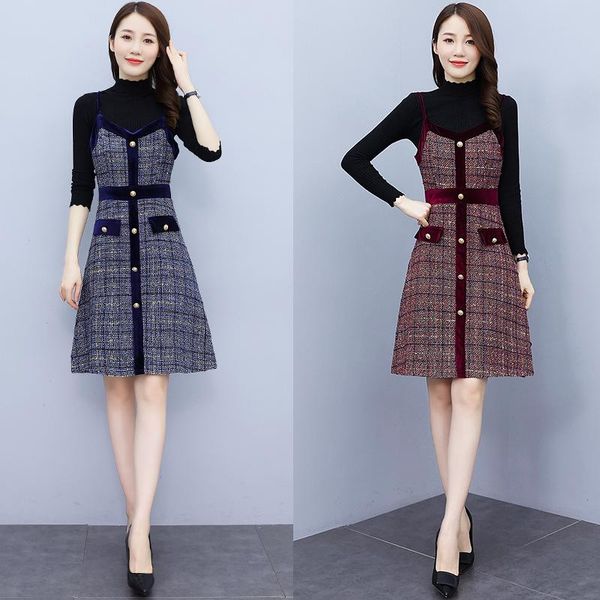 casual dresses fashion plaid woolen suspender dress women base sweater 2 piece set pocket button autumn temperament clothes, Black;gray
casual dresses fashion plaid woolen suspender dress women base sweater 2 piece set pocket button autumn temperament clothes, Black;gray
