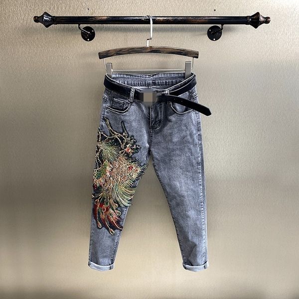 women's jeans spring fall women phoenix-embroidered jeans korean high waist pencil thin straight women's trousers streetwear kgb4, Blue
women's jeans spring fall women phoenix-embroidered jeans korean high waist pencil thin straight women's trousers streetwear kgb4, Blue
