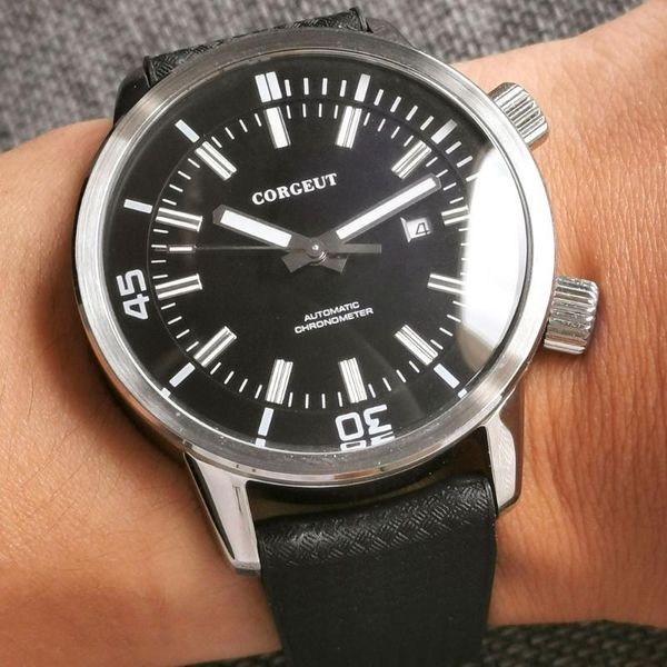 wristwatches corgeut miyota 8215/st1612 automatic men's watch black/white dial rubber strap date rotating chapter ring glass back 45mm, Slivery;brown
wristwatches corgeut miyota 8215/st1612 automatic men's watch black/white dial rubber strap date rotating chapter ring glass back 45mm, Slivery;brown