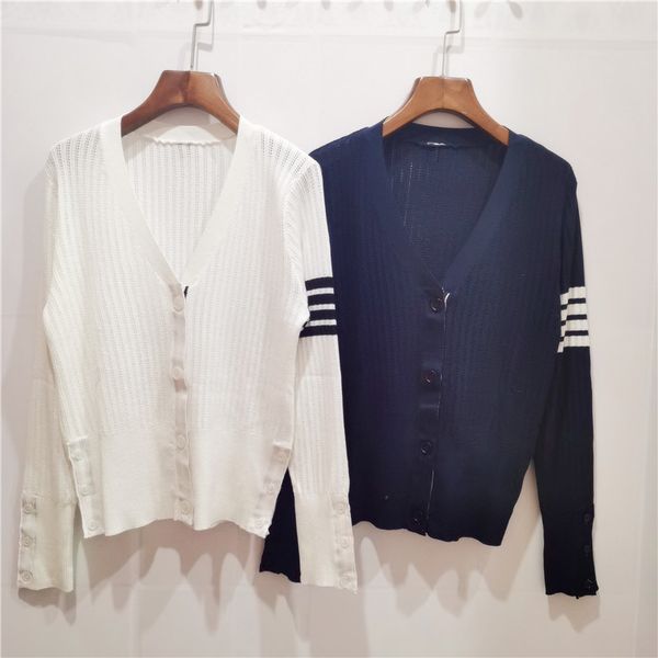 spring and summer new tb style hollow out fashion versatile four bar long sleeve ice silk sunscreen sweater women's wear, White
spring and summer new tb style hollow out fashion versatile four bar long sleeve ice silk sunscreen sweater women's wear, White