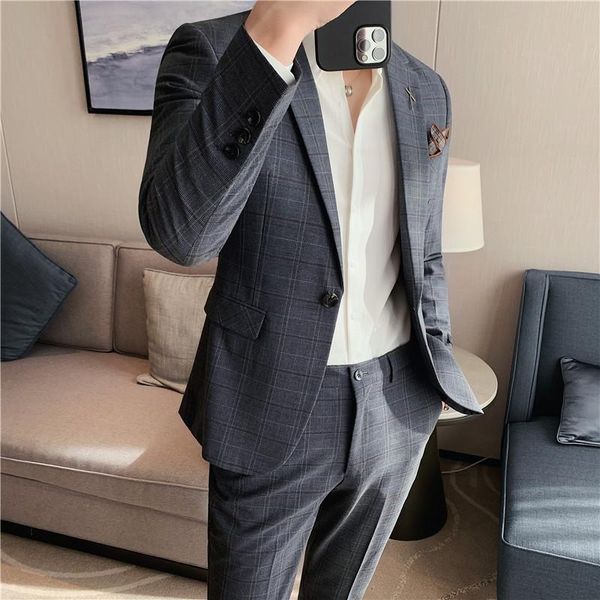 men's suits & blazers 2pieces jacket+pants plus size fashion plaid suit men clothing simple all match slim fit wedding dress business f, White;black
men's suits & blazers 2pieces jacket+pants plus size fashion plaid suit men clothing simple all match slim fit wedding dress business f, White;black