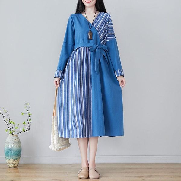 women cotton linen casual dresses 2021 autumn vintage style v-neck patchwork striped loose female a-line long dress s2521, Black;gray
women cotton linen casual dresses 2021 autumn vintage style v-neck patchwork striped loose female a-line long dress s2521, Black;gray