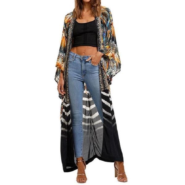 women's swimwear patchwork bikini cover-ups bohemian printed long kimono cardigan chiffon tunic women beach wear swim suit cover up, White;black
women's swimwear patchwork bikini cover-ups bohemian printed long kimono cardigan chiffon tunic women beach wear swim suit cover up, White;black
