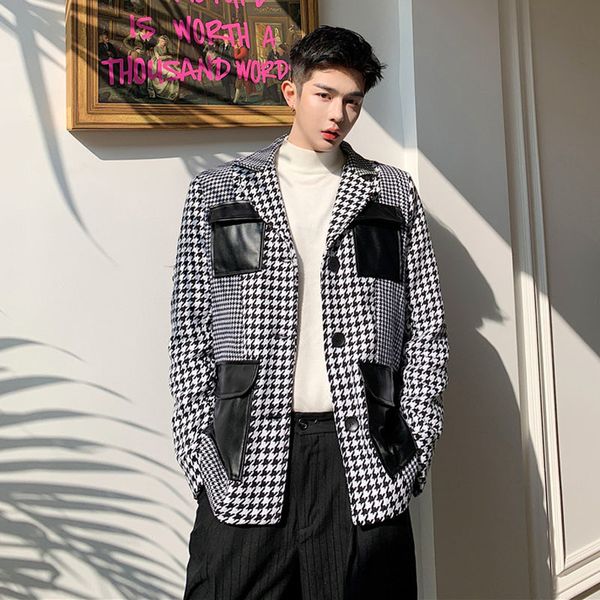 men's suits & blazers men loose casual houndstooth splice leather pocket thicken coat outerwear male vintage jacket 2xo9, White;black
men's suits & blazers men loose casual houndstooth splice leather pocket thicken coat outerwear male vintage jacket 2xo9, White;black