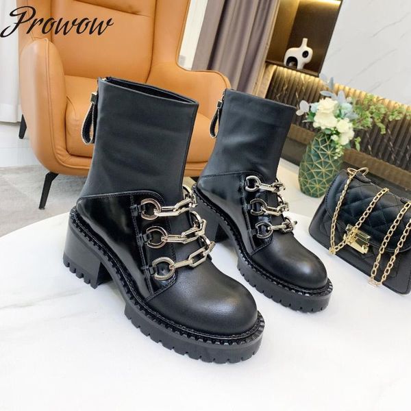 boots prowow genuine leather platform chain round toe designer comfortable botas mujer shoes women, Black
boots prowow genuine leather platform chain round toe designer comfortable botas mujer shoes women, Black