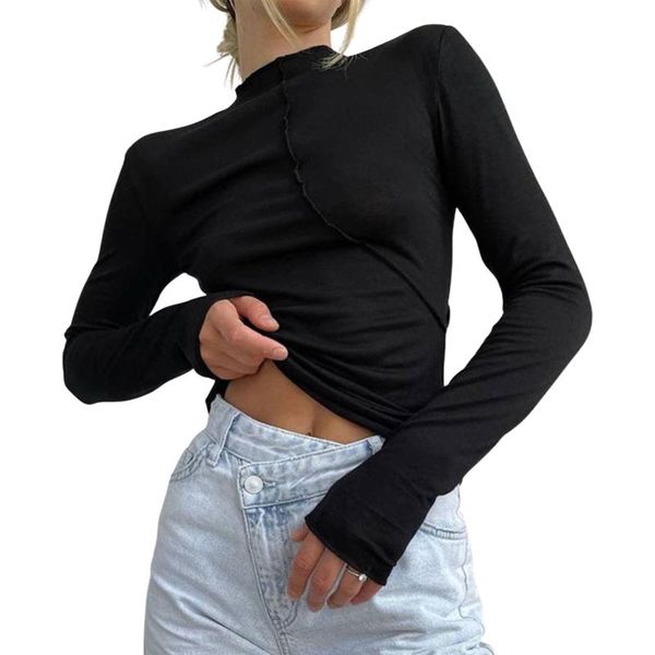 women's t-shirt slim fit casual long sleeve solid color mock neck base layer shirts, White
women's t-shirt slim fit casual long sleeve solid color mock neck base layer shirts, White