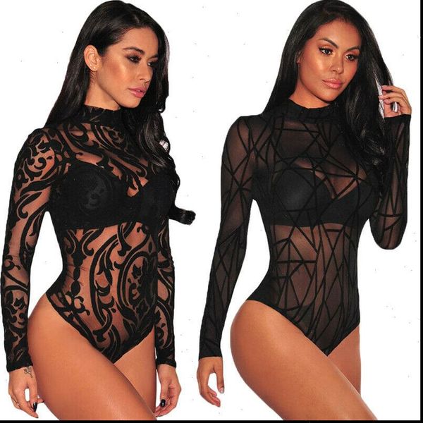 women jumpsuit lace body suit sheer mesh floral turtleneck long sleeve leotard drop, Black;white
women jumpsuit lace body suit sheer mesh floral turtleneck long sleeve leotard drop, Black;white