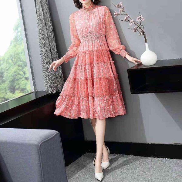 spring fashion feminine chiffon long sleeves elegant floral party dress, Black;gray
spring fashion feminine chiffon long sleeves elegant floral party dress, Black;gray