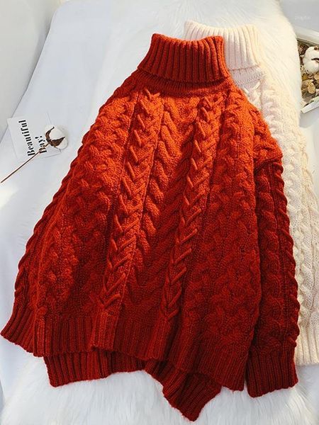 women's sweaters red high collar twist sweater for women loose style thick thread pullover, White;black
women's sweaters red high collar twist sweater for women loose style thick thread pullover, White;black