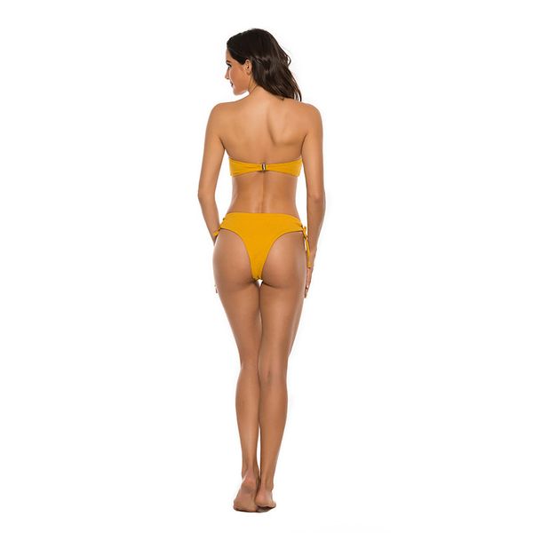 new solid beach split back tethered bikini bra 2-piece swimsuit, White;black