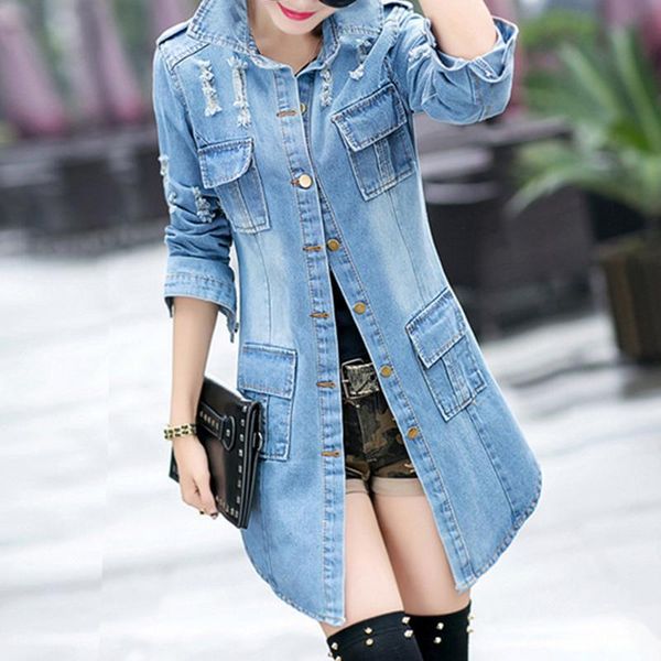 women's jackets spring denim long jacket coat blue slim fit wild jean fashionable streetwear female sleeve pockets, Black;brown
women's jackets spring denim long jacket coat blue slim fit wild jean fashionable streetwear female sleeve pockets, Black;brown