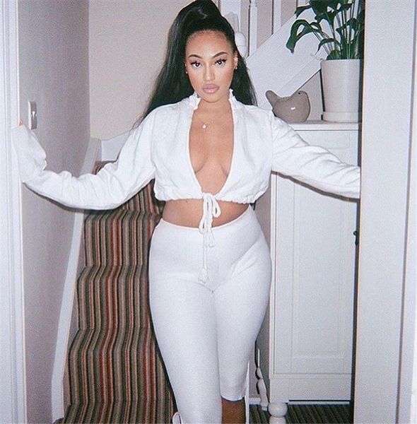 cotton knitting white sweatshirts two womens tracksuits piece sets long sleeve lace up crop and tight shorts, Gray
cotton knitting white sweatshirts two womens tracksuits piece sets long sleeve lace up crop and tight shorts, Gray