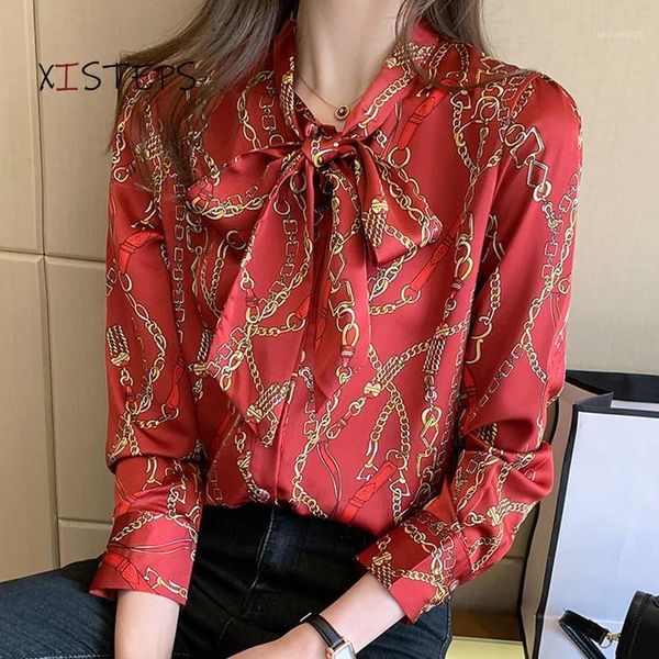 women's blouses & shirts bow tie women fake silk ladies fashion chain pattern long sleeve designer female clothings blusas femininas, White
women's blouses & shirts bow tie women fake silk ladies fashion chain pattern long sleeve designer female clothings blusas femininas, White