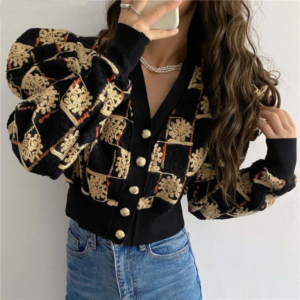 women's jackets 2021 autumn winter checkered fashionable vintage puff sleeve elegant floral short, Black;brown
women's jackets 2021 autumn winter checkered fashionable vintage puff sleeve elegant floral short, Black;brown