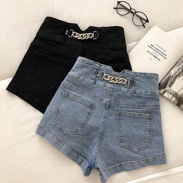 women's shorts high waist denim women summer fashion korean simple vintage metal chain cool chic patchwork casual wide leg short jeans, White;black
women's shorts high waist denim women summer fashion korean simple vintage metal chain cool chic patchwork casual wide leg short jeans, White;black