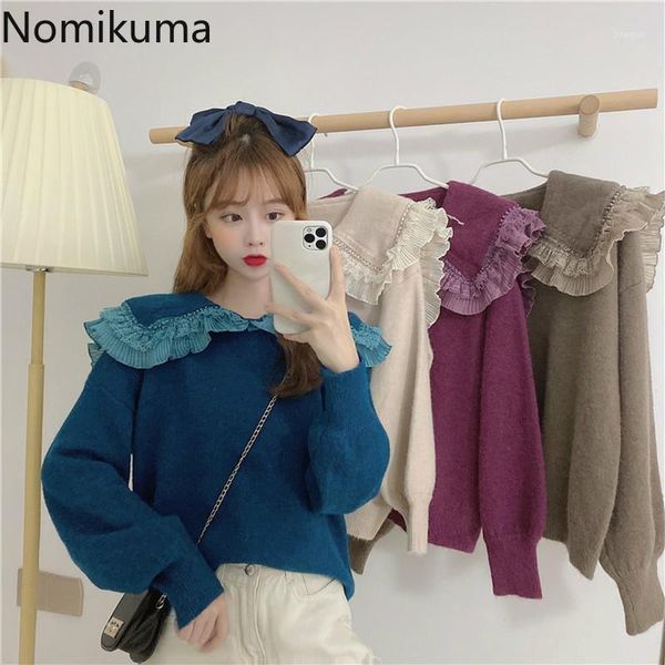 women's sweaters nomikuma pull femme korean fashion loose sweet patchwork lace turn down collar sweater women long sleeve pullover jump, White;black
women's sweaters nomikuma pull femme korean fashion loose sweet patchwork lace turn down collar sweater women long sleeve pullover jump, White;black