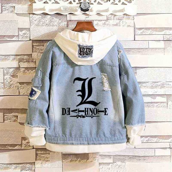 

hoodiesDeath note evil crown men' women' animation surrounding lovers hole cowboy jacket spring and autumn clothes tide, Death note white denim jacket