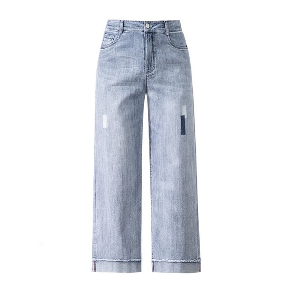 jeans women's brim denim creative long-legged high-waisted low-waisted straight pants cut, Blue