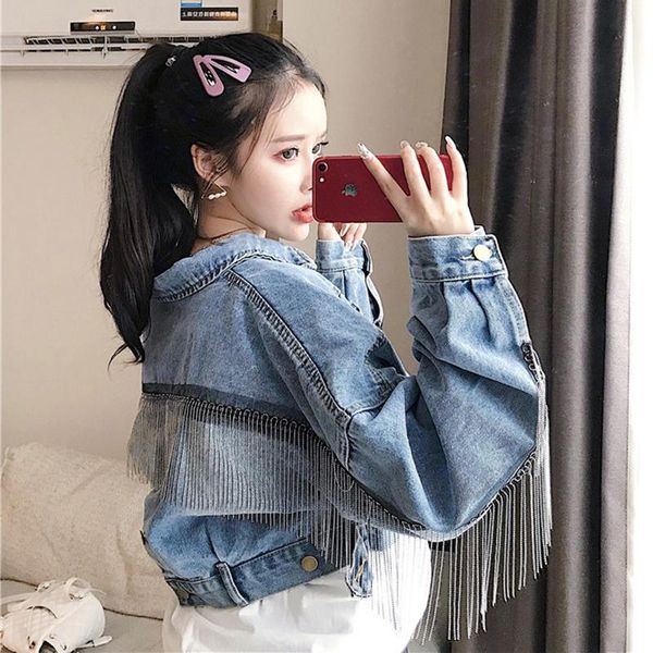 women's jackets denim jacket female spring 2021 korean version of the tassel loose wild short, Black;brown
women's jackets denim jacket female spring 2021 korean version of the tassel loose wild short, Black;brown