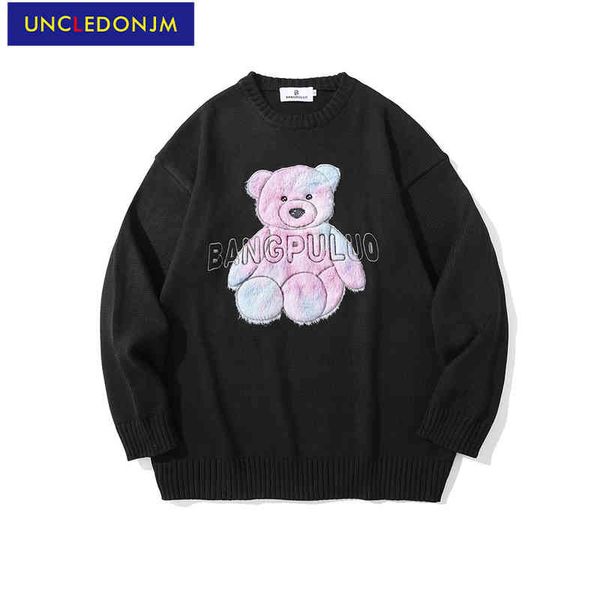 uncledonjm bear embroidery knit korean fashion men couple pullover vintage sweater, Black
uncledonjm bear embroidery knit korean fashion men couple pullover vintage sweater, Black