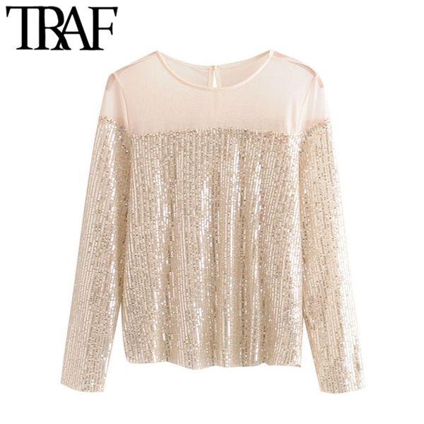 women fashion mesh patchwork sequins blouses vintage o neck long sleeve female shirts blusas chic 210507, White
women fashion mesh patchwork sequins blouses vintage o neck long sleeve female shirts blusas chic 210507, White
