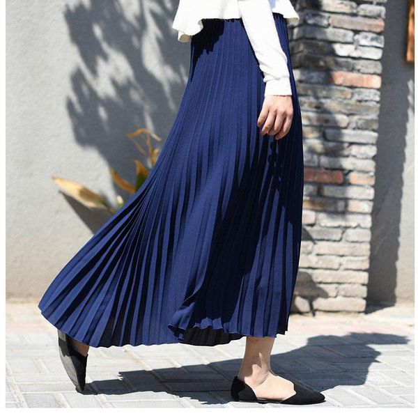 women spring/autumn solid pleated skirts a-line long skirt stretch high waist maxi longa falda elegant, Black
women spring/autumn solid pleated skirts a-line long skirt stretch high waist maxi longa falda elegant, Black